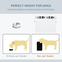 PawHut Raised Dog Bowls, with Storage, Two Stainless Steel Bowls, Elevated Base - White(m-6)