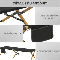 Outsunny Bain de soleil chaise longue pliable en aluminium avec pochette latérale - tissu Oxford pour plage, camping, jardin(m-6)