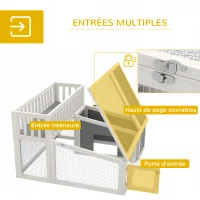 PawHut Clapier, cage à lapin en bois avec étagère pour plantes grand espace en bois, plusieurs portes Dim. 94L x 90l x 60H cm(m-6)