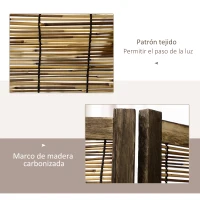 HOMCOM Biombo de 4 Paneles Plegable 160x1,8x170 cm Separador de Ambientes de Madera y Carrizo Natural(m-4)