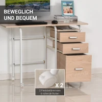 HOMCOM Mobiler Schreibtisch Aktenschrank klappbarer Computertisch Bürotisch mit Schubladen und Rollen Rollcontainer Spanplatte Metall Weiß 105 x 50 x 74 cm(m-5)