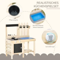 Outsunny Matschküche Outdoor Sandspieleset aus Holz Gartenküche Spieltisch Sand mit Pflanztöpfe Edelstahl Zubehör Spielzeugset Spielzeugküche für 3-7 Jahre 81,5 x 46 x 102,5 cm(m-5)