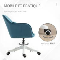 HOMCOM Chaise de bureau velours fauteuil bureau massant coussin lombaire intégré hauteur réglable pivotante 360° bleu(m-6)