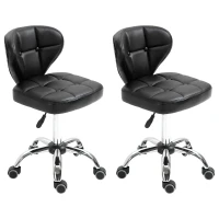 HOMCOM 2er-Set Arbeitshocker mit Rückenlehne Rollhocker aus Kunstleder Drehhocker mit Lehne Kosmetikhocker Rollhocker Bürohocker 72-87 cm höhenverstellbar Büro Dunkelgrau 45 x 47 x 72-87 cm(m-10)