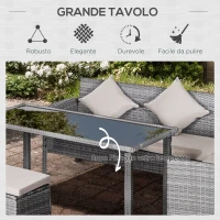 Outsunny Set da Giardino a 5 Pezzi in Rattan e Acciaio Grigio con 2 Divani, Tavolino e 2 Sgabelli(m-7)