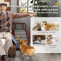 PawHut Hunderampe, abnehmbare Geländer, rutschfest, Holz, bis 30 kg, 125x40x56cm, Braun/Grau(m-4)