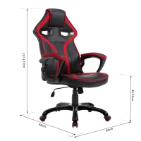HOMCOM Chaise racing de bureau siège fauteuil sport gaming pivotant hauteur et dossier réglables accoudoirs rembourrés revêtement synthétique rouge et noir(m-3)