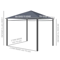 Outsunny 3 x 3(m) Hardtop Gazebo Canopy with Polycarbonate Roof, Permanent Pavilion Garden Gazebo with Curtains for Patio, Deck, Grey(m-3)