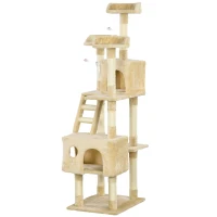 PawHut Rascador Árbol para Gatos Grande 60x50x181 cm con Poste de Arañar Múltiples Plataformas Escaleras Cuevas Juguetes Centro de Actividades Beige(m-11)