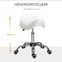 HOMCOM Rollhocker höhenverstellbar Drehhocker 49-61 cm Arbeitshocker drehbar Sattelhocker für Büro Salon Massage Spa Weiß(m-4)