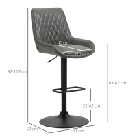 HOMCOM Retro Bar Stools Set of 2, Adjustable Kitchen Stool, Upholstered Bar Chairs with Back, Swivel Seat, Dark Grey(m-3)