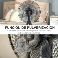 HOMCOM Ventilador Nebulizador 90W de Pie Oscilante y Silencioso con 3 Velocidad y 5 Aspas Ruedas Tanque de 2,8 L Ø44,5x120 cm Negro(m-4)