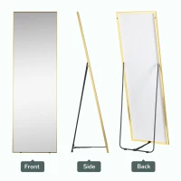 HOMCOM Full Length Mirror Wall-Mounted, 160 x 50 cm Freestanding Rectangle Dressing Mirror for Bedroom, Living Room, Gold Frame(m-4)