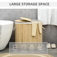HOMCOM Bamboo Laundry Basket with Lid, 100 Litres Laundry Hamper with 2 Sections, Removable Washable Lining, Washing Baskets, 62.5 x 37 x 60.5cm, Natural(m-4)
