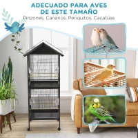 PawHut Jaula para Pájaros Grande de 2 Pisos Convertible en Sola Jaula con Ruedas Comederos 4 Perchas 78x75x168 cm Negro(m-6)