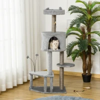 PawHut Albero Tiragraffi per Gatti 4.5kg con Pali in Sisal e Rivestimento in Peluche, Altezza 133cm - Grigio(m-2)