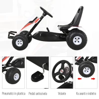 HOMCOM Go-Kart a Pedali Bianco per Bambini 3-6 Anni con Sedile Regolabile, Ruote in Plastica, Freno a Mano e Cambio(m-6)