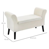 HOMCOM Banco de Almacenamiento con Tapa Abatible Reposabrazos y Patas de Madera para Salón 111,5x41x65 cm Crema(m-3)