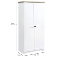 HOMCOM Küchenschrank, Hochschrank, Küchenbuffet mit 4 Fächern, Aufbewahrungsschrank, Kleiderschrank mit 2 Türen, Mehrzweckschrank mit Anti-Kipp-Schutz, Weiß, 80 x 48 x 172 cm(m-3)