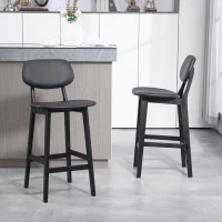 HOMCOM Set of Two Wooden Classic Bar Stools, with Faux Leather Seats - Black(m-8)