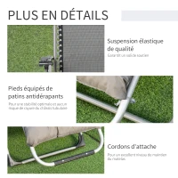 Outsunny Chaise Longue Pliable Bain de Soleil fauteuil relax jardin inclinable Grand Confort avec Matelas, tétière, accoudoirs métal époxy Polyester Gris(m-7)