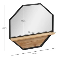 HOMCOM Espejo Decorativo de Pared 61x61 cm Espejo Octágono con Estante para Salón Dormitorio Entrada Negro(m-3)