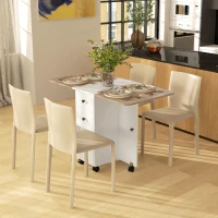 HOMCOM Multi-Storage Six-Person Drop Leaf Dining Table -  Oak and White(m-2)