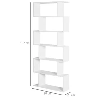 HOMCOM Estantería para Libros Moderna Librería con 6 Estantes para Comedor Salón Estudio 80x23x192 cm Blanco(m-3)