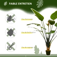 HOMCOM Plante artificielle oiseau de paradis Strelitzia hauteur 1,80 m 13 feuilles et 2 fleurs grand réalisme pot Inclus(m-6)