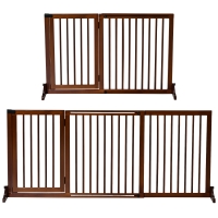 PawHut Absperrgitter Hunde Türschutzgitter Schutzgitter aus Holz Freistehendes Hundegitter mit Tür Hundeabsperrgitter Konfigurationsgitter für Kamin & Ofen Braun 113-166 x 36 x 71 cm