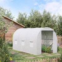Outsunny 3.5 x 2 x 2 m Polytunnel Greenhouse, Walk-in Green House for Garden with Mesh Windows, Galvanised Steel Frame, White(m-2)