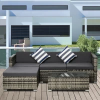 Outsunny Gartenmöbel-Set aus PE-Rattan, Rattan-Lounge-Set, inkl. Kissen  u. Polstern,  Grau(m-2)