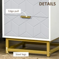 HOMCOM Bedside Table with 2 Drawers, Side Table, Bedside Cabinet with Steel Frame for Living Room, Bedroom, Grey and White(m-6)