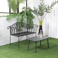 Outsunny Banc de jardin en métal noir façon fer forgé 2 personnes dim. 119l x 55P x 89H cm(m-2)