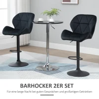 HOMCOM 2er-Set Barhocker drehbare Barstühle mit Lehne höhenverstellbarer Bistrohocker Tresenhocker Samt Touch armloser Schaumstoff Schwarz 51,5x 57,5 x 93-114,5 cm(m-7)