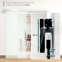 HOMCOM Porta Scorrevole Interna in Vetro Smerigliato con Binario B1 e Maniglia per Bagno Cucina Studio Vetro 205x 102.5x 0,8cm(m-7)