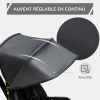 HOMCOM Tricycle Enfant évolutif Pliable 4 en 1 Multifonction - Pare-Soleil, Canne télescopique Amovible - siège pivotant, Harnais, Arceau sécurité - 3 paniers Rangement - métal PP Noir(m-5)