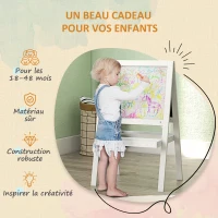 AIYAPLAY Tableau chevalet enfant 2 en 1 face ardoise magnétique et face tableau noir à craie blanc(m-6)