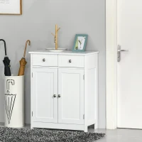 kleankin 75x60cm Freestanding Bathroom Storage Cabinet Unit w/ 2 Drawers Cupboard Adjustable Shelf Metal Handles Traditional Style White(m-4)
