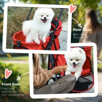 PawHut Dog Pram Dog Stroller Foldable Pet Pushchair with 4 Wheels, Safety Leashes, Cup Holder for Small Dogs, Red(m-7)