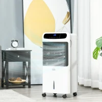 HOMCOM Mobile Air Cooler, 12L Tank Evaporative Ice Cooling Fan Water Conditioner Humidifier Unit with 3 Modes, 3 Speed, Remote, Timer, Oscillating for Home Bedroom(m-16)