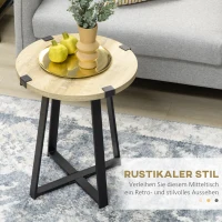 HOMCOM Beistelltisch, runde Holztischplatte, Retro-Design, Stahlbeine, 46 x 46 x 56 cm(m-4)