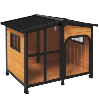 PawHut Wooden Dog Kennel with Removable Floor, Asphalt and Openable Roof, Large Window, for Large Dogs, Yellow(m-1)