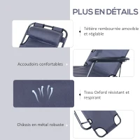 Outsunny Lot de 2 Chaises Longue Pliable Bain de Soleil fauteuil relax jardin transat Relaxation Dossier inclinable Repose-Pied(m-6)