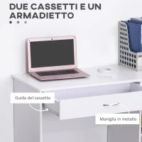 HOMCOM Scrivania Moderna per PC e Computer con 2 Cassetti e 1 Armadietto, Scrivania con Libreria Salvaspazio per Ufficio o Camera in Legno, Bianco(m-7)
