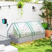 Outsunny Metal Planter Box with Cover, Raised Garden Bed with Greenhouse, for Herbs and Vegetables, White and Dark Grey(m-8)