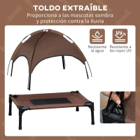 PawHut Cama Elevada para Mascotas con Toldo Extraíble Tela Transpirable para Interior y Exterior 76x61x73 cm  Marrón(m-6)
