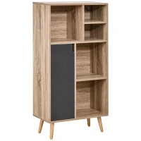 HOMCOM Freestanding Bookshelf Living Room Bookcase Storage Cabinet with 5 Shelves and Door Cupboard for Home Office, Bedroom, Study, Grey(m-1)