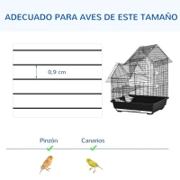 PawHut Jaula para Pájaros Pajarera Metálica con 3 Puertas 2 Comederos 2 Perchas para Canarios 39x33x47cm Negro(m-7)