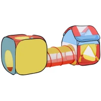 HOMCOM 3 en 1 Casa de Juegos Infantil Tienda de Campaña para Niños Mayores de 3 Años Plegable con 2 Casita Tela Túnel Ventanas de Ventilación 230x70x89 cm Multicolor(m-1)